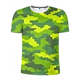 Мужская футболка 3D спортивная с принтом Зелёный камуфляж в Кировске, 100% полиэстер с улучшенными характеристиками | приталенный силуэт, круглая горловина, широкие плечи, сужается к линии бедра | Тематика изображения на принте: пиксели