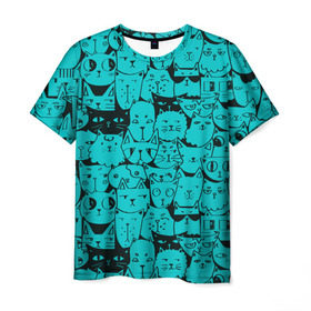 Мужская футболка 3D с принтом Котейки 4 в Кировске, 100% полиэфир | прямой крой, круглый вырез горловины, длина до линии бедер | котейки | коты | кошки