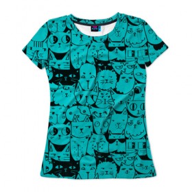 Женская футболка 3D с принтом Котейки 4 в Кировске, 100% полиэфир ( синтетическое хлопкоподобное полотно) | прямой крой, круглый вырез горловины, длина до линии бедер | котейки | коты | кошки