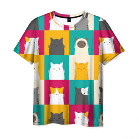 Мужская футболка 3D с принтом Котейки 3 в Кировске, 100% полиэфир | прямой крой, круглый вырез горловины, длина до линии бедер | котейки | коты | кошки