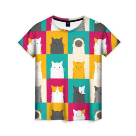 Женская футболка 3D с принтом Котейки 3 в Кировске, 100% полиэфир ( синтетическое хлопкоподобное полотно) | прямой крой, круглый вырез горловины, длина до линии бедер | котейки | коты | кошки
