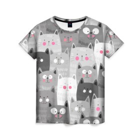 Женская футболка 3D с принтом Котейки 2 в Кировске, 100% полиэфир ( синтетическое хлопкоподобное полотно) | прямой крой, круглый вырез горловины, длина до линии бедер | котейки | коты | кошки
