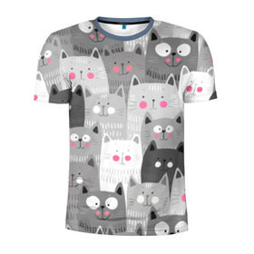 Мужская футболка 3D спортивная с принтом Котейки 2 в Кировске, 100% полиэстер с улучшенными характеристиками | приталенный силуэт, круглая горловина, широкие плечи, сужается к линии бедра | Тематика изображения на принте: котейки | коты | кошки