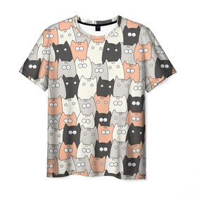 Мужская футболка 3D с принтом Котики в Кировске, 100% полиэфир | прямой крой, круглый вырез горловины, длина до линии бедер | котейки | коты | кошки