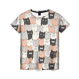 Женская футболка 3D с принтом Котики в Кировске, 100% полиэфир ( синтетическое хлопкоподобное полотно) | прямой крой, круглый вырез горловины, длина до линии бедер | котейки | коты | кошки