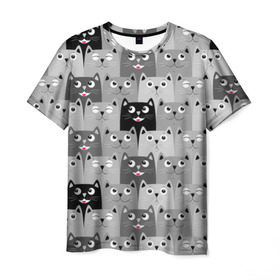 Мужская футболка 3D с принтом Котейки в Кировске, 100% полиэфир | прямой крой, круглый вырез горловины, длина до линии бедер | котейки | коты | кошки