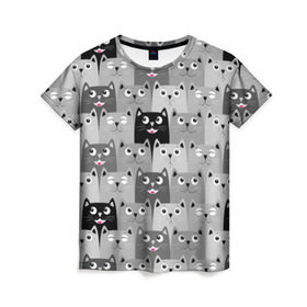 Женская футболка 3D с принтом Котейки в Кировске, 100% полиэфир ( синтетическое хлопкоподобное полотно) | прямой крой, круглый вырез горловины, длина до линии бедер | котейки | коты | кошки