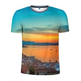 Мужская футболка 3D спортивная с принтом Греция в Кировске, 100% полиэстер с улучшенными характеристиками | приталенный силуэт, круглая горловина, широкие плечи, сужается к линии бедра | город | пейзаж