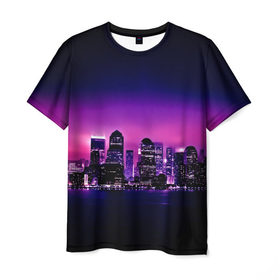 Мужская футболка 3D с принтом Night City в Кировске, 100% полиэфир | прямой крой, круглый вырез горловины, длина до линии бедер | город | пейзаж