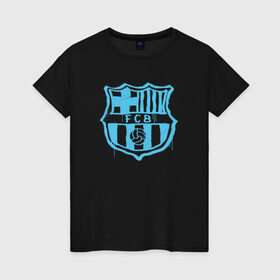 Женская футболка хлопок с принтом FC Barcelona - Light Blue Paint (Оригинальный стиль,рисунок краской) в Кировске, 100% хлопок | прямой крой, круглый вырез горловины, длина до линии бедер, слегка спущенное плечо | barca | barcelona | fcb | барселона | футбол