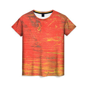 Женская футболка 3D с принтом Потертости в Кировске, 100% полиэфир ( синтетическое хлопкоподобное полотно) | прямой крой, круглый вырез горловины, длина до линии бедер | абстракция | красная | оранжевая | потертая | старая | текстура | цвет | яркая