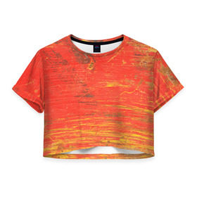 Женская футболка 3D укороченная с принтом Потертости в Кировске, 100% полиэстер | круглая горловина, длина футболки до линии талии, рукава с отворотами | абстракция | красная | оранжевая | потертая | старая | текстура | цвет | яркая