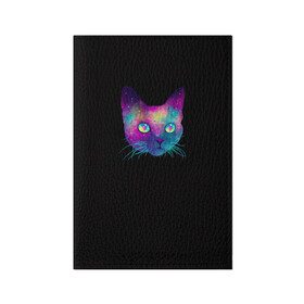 Обложка для паспорта матовая кожа с принтом Космокот в Кировске, натуральная матовая кожа | размер 19,3 х 13,7 см; прозрачные пластиковые крепления | космос | кот | кошка