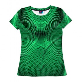 Женская футболка 3D с принтом Абстракция зеленая в Кировске, 100% полиэфир ( синтетическое хлопкоподобное полотно) | прямой крой, круглый вырез горловины, длина до линии бедер | абстракция | белый | зеленый | изгиб | красивый | необычный | новый | плавный | рисунок | стиль | цвет | четкий