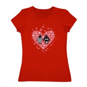Женская футболка хлопок с принтом Влюблённые пингвины в Кировске, 100% хлопок | прямой крой, круглый вырез горловины, длина до линии бедер, слегка спущенное плечо | 
