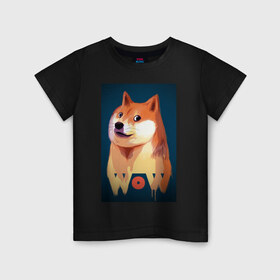 Детская футболка хлопок с принтом Wow Doge в Кировске, 100% хлопок | круглый вырез горловины, полуприлегающий силуэт, длина до линии бедер | 