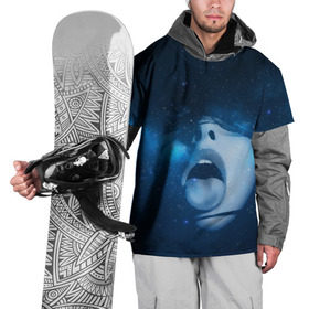 Накидка на куртку 3D с принтом Космический рот в Кировске, 100% полиэстер |  | губы | девушка | женщина | звезды | зубы | космос | синий | туманность | черная дыра