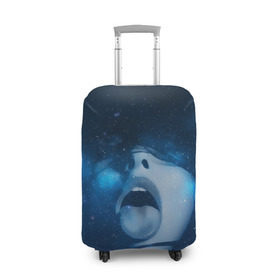 Чехол для чемодана 3D с принтом Космический рот в Кировске, 86% полиэфир, 14% спандекс | двустороннее нанесение принта, прорези для ручек и колес | губы | девушка | женщина | звезды | зубы | космос | синий | туманность | черная дыра