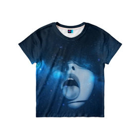 Детская футболка 3D с принтом Космический рот в Кировске, 100% гипоаллергенный полиэфир | прямой крой, круглый вырез горловины, длина до линии бедер, чуть спущенное плечо, ткань немного тянется | губы | девушка | женщина | звезды | зубы | космос | синий | туманность | черная дыра
