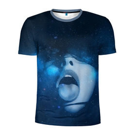 Мужская футболка 3D спортивная с принтом Космический рот в Кировске, 100% полиэстер с улучшенными характеристиками | приталенный силуэт, круглая горловина, широкие плечи, сужается к линии бедра | губы | девушка | женщина | звезды | зубы | космос | синий | туманность | черная дыра