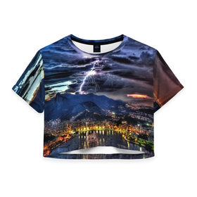 Женская футболка 3D укороченная с принтом Рио-де-Жанейро в Кировске, 100% полиэстер | круглая горловина, длина футболки до линии талии, рукава с отворотами | Тематика изображения на принте: город | пейзаж