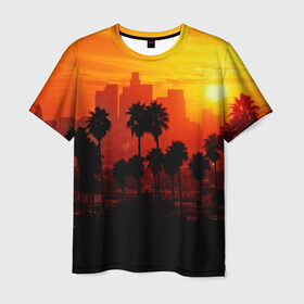 Мужская футболка 3D с принтом California в Кировске, 100% полиэфир | прямой крой, круглый вырез горловины, длина до линии бедер | Тематика изображения на принте: 3dc | borough | city | downtown | town | городок | красота | пальмы | пейзаж | район | сити | страны | центр