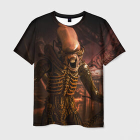 Мужская футболка 3D с принтом Alien в Кировске, 100% полиэфир | прямой крой, круглый вырез горловины, длина до линии бедер | Тематика изображения на принте: alien | блокбастер. монстр | боевик | кино | кинофильм | скелет | чужой