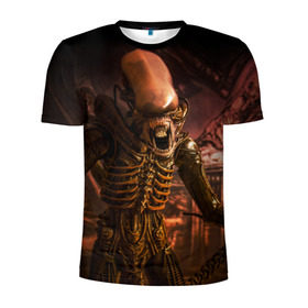 Мужская футболка 3D спортивная с принтом Alien в Кировске, 100% полиэстер с улучшенными характеристиками | приталенный силуэт, круглая горловина, широкие плечи, сужается к линии бедра | alien | блокбастер. монстр | боевик | кино | кинофильм | скелет | чужой