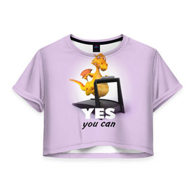 Женская футболка 3D укороченная с принтом Да, ты можешь! в Кировске, 100% полиэстер | круглая горловина, длина футболки до линии талии, рукава с отворотами | dragon | бег | дракон | спорт | тренажёр | тренировка | фитнес