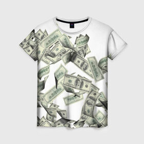 Женская футболка 3D с принтом Денежный ветер в Кировске, 100% полиэфир ( синтетическое хлопкоподобное полотно) | прямой крой, круглый вырез горловины, длина до линии бедер | Тематика изображения на принте: баксы | банкноты | деньги | доллары | купюры