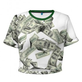 Женская футболка 3D укороченная с принтом Денежный ветер в Кировске, 100% полиэстер | круглая горловина, длина футболки до линии талии, рукава с отворотами | баксы | банкноты | деньги | доллары | купюры
