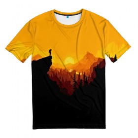 Мужская футболка 3D с принтом FIREWATCH в Кировске, 100% полиэфир | прямой крой, круглый вырез горловины, длина до линии бедер | закат | файрвотч