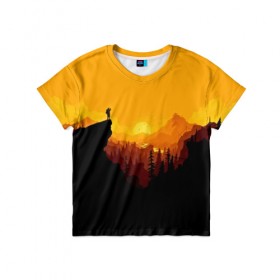 Детская футболка 3D с принтом FIREWATCH в Кировске, 100% гипоаллергенный полиэфир | прямой крой, круглый вырез горловины, длина до линии бедер, чуть спущенное плечо, ткань немного тянется | Тематика изображения на принте: закат | файрвотч