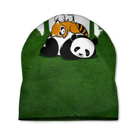 Шапка 3D с принтом Милая панда в Кировске, 100% полиэстер | универсальный размер, печать по всей поверхности изделия | большая | джунгли | енот | зайка | милая | панда | пушистая