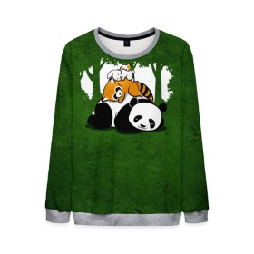 Мужской свитшот 3D с принтом Милая панда в Кировске, 100% полиэстер с мягким внутренним слоем | круглый вырез горловины, мягкая резинка на манжетах и поясе, свободная посадка по фигуре | Тематика изображения на принте: большая | джунгли | енот | зайка | милая | панда | пушистая