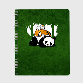 Тетрадь с принтом Милая панда в Кировске, 100% бумага | 48 листов, плотность листов — 60 г/м2, плотность картонной обложки — 250 г/м2. Листы скреплены сбоку удобной пружинной спиралью. Уголки страниц и обложки скругленные. Цвет линий — светло-серый
 | большая | джунгли | енот | зайка | милая | панда | пушистая