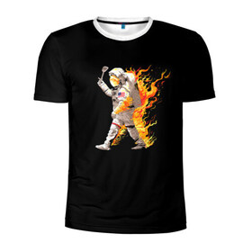 Мужская футболка 3D спортивная с принтом Горячий космонавт в Кировске, 100% полиэстер с улучшенными характеристиками | приталенный силуэт, круглая горловина, широкие плечи, сужается к линии бедра | астронавт | вселенная | космонавт | космос | огонь | планета | тьма | человек