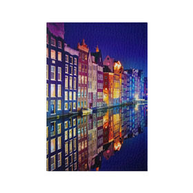 Обложка для паспорта матовая кожа с принтом Амстердама, Нидерланды в Кировске, натуральная матовая кожа | размер 19,3 х 13,7 см; прозрачные пластиковые крепления | amsterdam | boat | bright | color | lights | night | pier | rainbow | reflection | the city | the netherlands | the strait | water | амстердама | вода | город | лодка | нидерланды | ночь | огни | отражение | причал | пролив | радуга | цвет | яркий