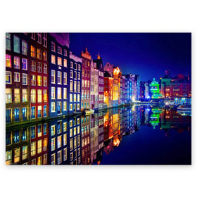 Поздравительная открытка с принтом Амстердама, Нидерланды в Кировске, 100% бумага | плотность бумаги 280 г/м2, матовая, на обратной стороне линовка и место для марки
 | amsterdam | boat | bright | color | lights | night | pier | rainbow | reflection | the city | the netherlands | the strait | water | амстердама | вода | город | лодка | нидерланды | ночь | огни | отражение | причал | пролив | радуга | цвет | яркий