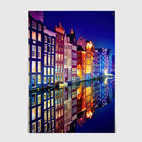 Постер с принтом Амстердама, Нидерланды в Кировске, 100% бумага
 | бумага, плотность 150 мг. Матовая, но за счет высокого коэффициента гладкости имеет небольшой блеск и дает на свету блики, но в отличии от глянцевой бумаги не покрыта лаком | amsterdam | boat | bright | color | lights | night | pier | rainbow | reflection | the city | the netherlands | the strait | water | амстердама | вода | город | лодка | нидерланды | ночь | огни | отражение | причал | пролив | радуга | цвет | яркий