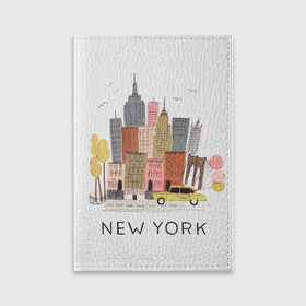 Обложка для паспорта матовая кожа с принтом Нью-Йорк в Кировске, натуральная матовая кожа | размер 19,3 х 13,7 см; прозрачные пластиковые крепления | Тематика изображения на принте: new york | воздушные шары | город | деревья | рисунок | такси