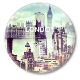 Значок с принтом Улицы Лондона в Кировске,  металл | круглая форма, металлическая застежка в виде булавки | collage | england | london | англия | коллаж | лондон