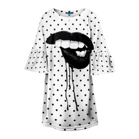 Детское платье 3D с принтом Black Lips в Кировске, 100% полиэстер | прямой силуэт, чуть расширенный к низу. Круглая горловина, на рукавах — воланы | black | girl | lips | lipstick | love | губы | девушка | женщина | любовь | помада | страсть | черный