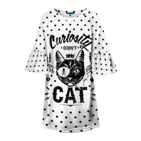 Детское платье 3D с принтом Curiosity Cat в Кировске, 100% полиэстер | прямой силуэт, чуть расширенный к низу. Круглая горловина, на рукавах — воланы | animal | beast | cat | feline | gangsta | kill | king | kitty | meow | nature | гангстер | животное | зверь | король | кот | котенок | котик | кошка | мяу | природа