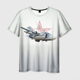 Мужская футболка 3D с принтом Су-24 в Кировске, 100% полиэфир | прямой крой, круглый вырез горловины, длина до линии бедер | Тематика изображения на принте: авиация