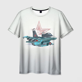 Мужская футболка 3D с принтом Су-34 в Кировске, 100% полиэфир | прямой крой, круглый вырез горловины, длина до линии бедер | авиация