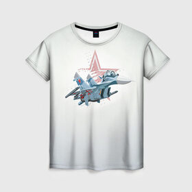 Женская футболка 3D с принтом Су-27 в Кировске, 100% полиэфир ( синтетическое хлопкоподобное полотно) | прямой крой, круглый вырез горловины, длина до линии бедер | авиация