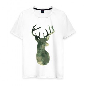 Мужская футболка хлопок с принтом Deer Aquarelle в Кировске, 100% хлопок | прямой крой, круглый вырез горловины, длина до линии бедер, слегка спущенное плечо. | 