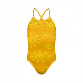 Детский купальник 3D с принтом Солнышко в Кировске, Полиэстер 85%, Спандекс 15% | Слитный крой, подклад по переду изделия, узкие бретели | Тематика изображения на принте: желтый | паттерн | солнце | яркий