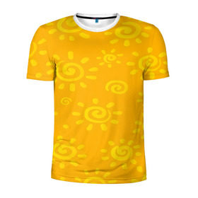 Мужская футболка 3D спортивная с принтом Солнышко в Кировске, 100% полиэстер с улучшенными характеристиками | приталенный силуэт, круглая горловина, широкие плечи, сужается к линии бедра | Тематика изображения на принте: желтый | паттерн | солнце | яркий